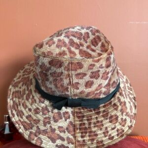 Vintage bebe Animal Print Hat with Black Ribbon